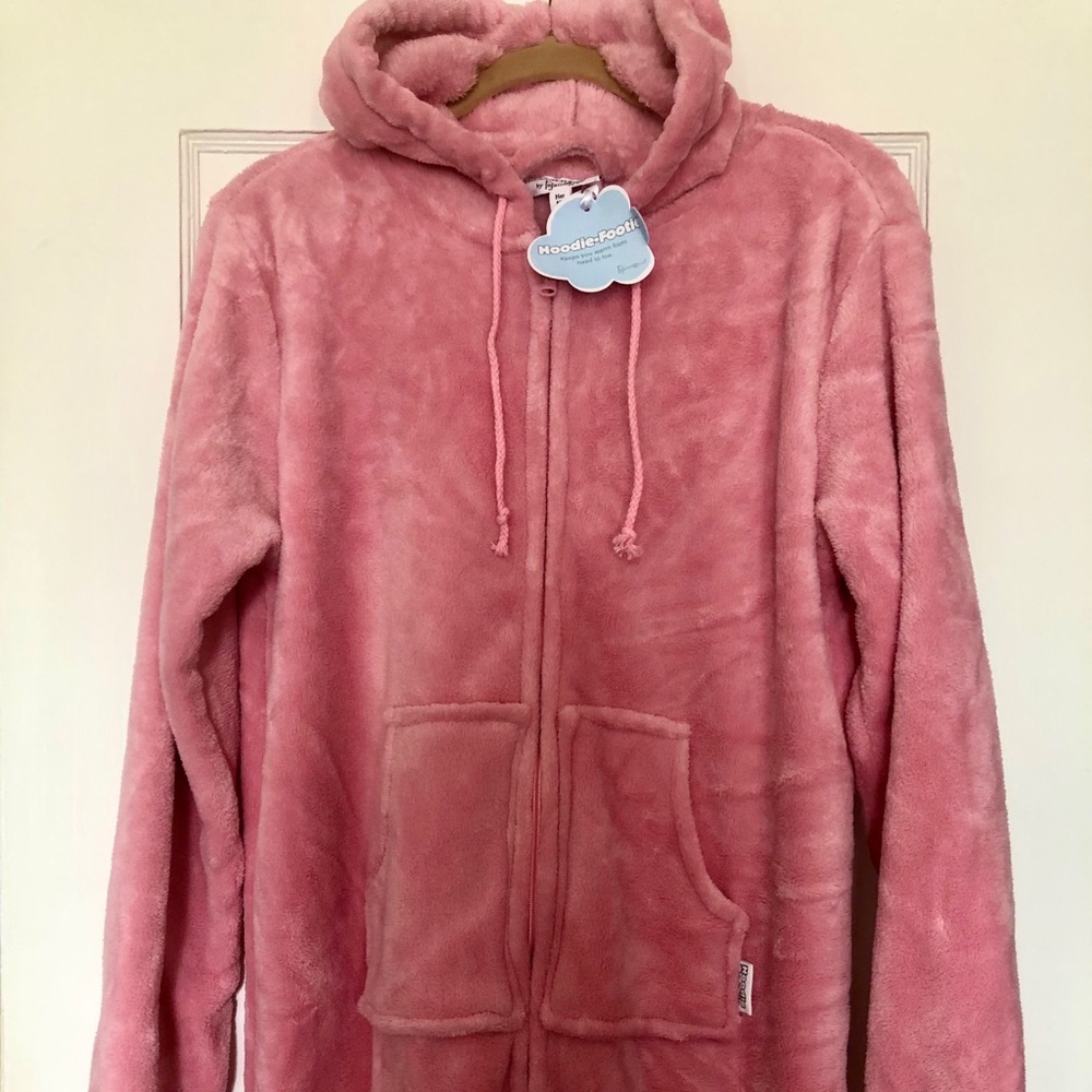 Hoodie-footie pink onesie NWT